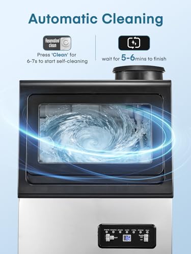 Commercial Ice Maker Machine, 100LBS/24H Freestanding & Undercounter Ice Machine with 2 Water Inlets, 40 PCS/Cycle and 20LBS Storage Bin, Stainless Steel, LED Display & Self-Cleaning for Home Bar