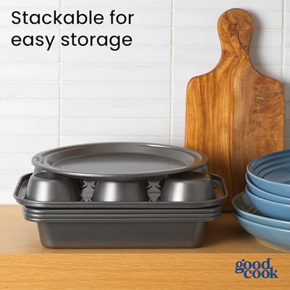 GoodCook Everyday Nonstick Toaster Oven 6-Piece Steel Bakeware Set, Gray