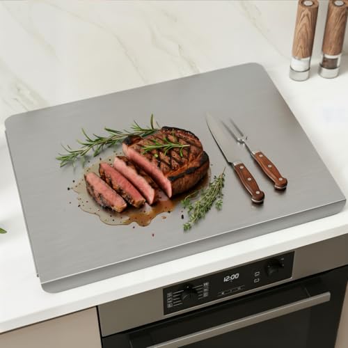 20"L x 16"W Stainless Steel Cutting Board for Kitchen – Large L-Shaped Bread Board, Double-Sided Non-Stick Chopping Board with Lip for Baking, Dishwasher Safe Pastry Board for Kneading