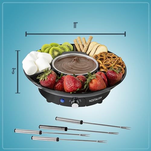Nostalgia Electric Fondue Party Set – 10 oz Melting Pot, 4 Roasting Forks, & Detachable Serving Tray – Melted Cheese, Chocolate, or Dessert – Perfect for Gifts, Parties, Date Night – Black