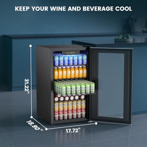 Electactic 26 Bottle Wine Cooler 130 Can Beverage Refrigerator, Small Freestanding Cabinet Wine Cellar with 40℉-61℉ Temperature Control Glass Door, Black