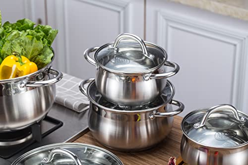Alpine Cuisine Stainless Steel Dutch Oven Belly Shape 4 Quart - Heavy Duty Pot with Tempered Glass Lid,Comfortable Handles, Dishwasher Safe & Easy to Clean