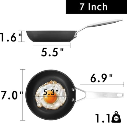 MsMk 7 inch Small Frying Pan Skillet, Carbonize also Non-Stick Saute Pans, PFAS & PFOA Free Non-Toxic, Scratch-resistant, for Induction, Ceramic and Gas Cooktops All Stovetops, Dishwasher & Oven Safe