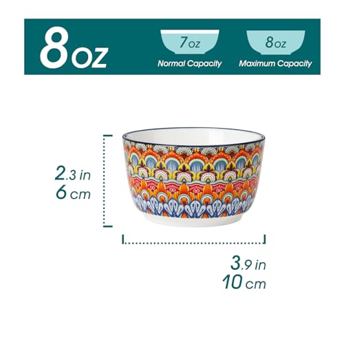 vancasso 8 Oz Ramekins Oven Safe Set of 6, Bohemian Creme Brulee Ramekins, Colorful Souffle Dishes, Pudding Custard Cups for Baking, Small Ceramic Bowls for Snacks, Ice Cream