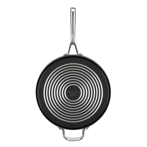 KitchenAid Hard Anodized Induction Nonstick Cookware Saute Pan/Jumbo Cooker with Lid and Helper Handle, Dishwasher Safe, 5 Quart Non Stick Sauteuse with Stainless Steel Handles - Matte Black