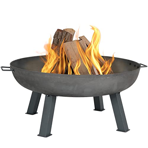 Sunnydaze Cast Iron Heavy Duty Fire Pit for Outside - Wood Burning Outdoor Fire Pit Bowl with Handles - 34" - Gray