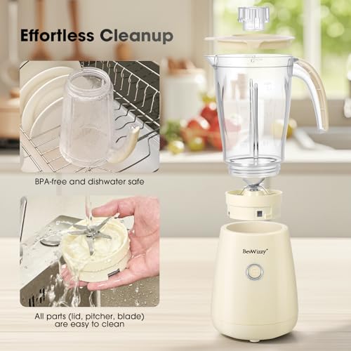 BevWizzy Small Blenders for Kitchen, 21oz Smoothie Blender, 350W Max, Ivory
