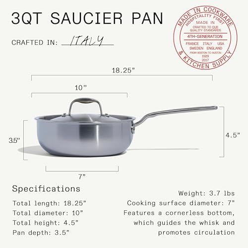 Made In Cookware | 3 Quart Stainless Steel Saucier Pan | 5 Ply Stainless Clad | Professional Cookware | Crafted in Italy | Induction Compatible