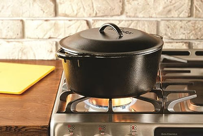 Lodge Cast Iron Dutch Oven 7 Quart - Loop Handle Cooking Vessel - Even Heat Retention - Oven-Safe, Versatile Pot