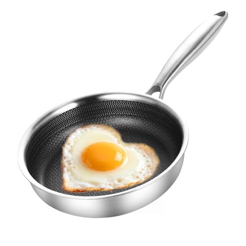 DELARLO Tri-Ply Stainless Steel 7" Omelette Pans, Non Stick Egg Frying Pan, Small Induction Skillet, Nonstick 7 inch, Single Egg Pan, Induction cookware Compatible with All Cooktops Up to 600℉