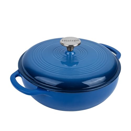 Enameled Cast Iron Braiser, 3 Quart Enameled Cast Iron Skillet with Lid, Oven Safe up to 500° F or on Stovetop, Suitable for Marinate, Cook, Bake, Refrigerate and Serve, Blue