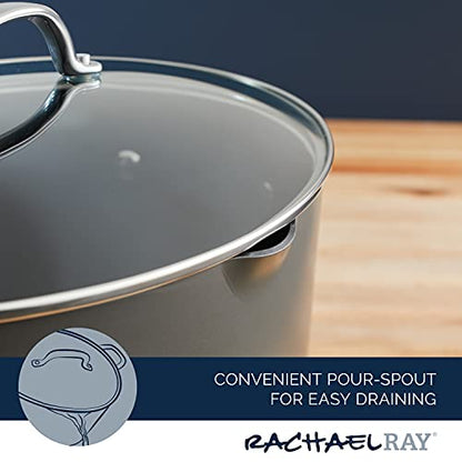 Rachael Ray 80090 Professional Hard Anodized Nonstick Cookware Oval Pasta Pot/Braiser, 8 Quart - Gray