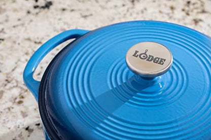 Lodge Essential Enamel Cast Iron Dutch Oven with Lid - 4.5 Quart - Oven-Safe Enamel Cookware up to 500° F - Heat-Retaining Braising & Roasting Pot - Non-Toxic Cookware - Caribbean Blue