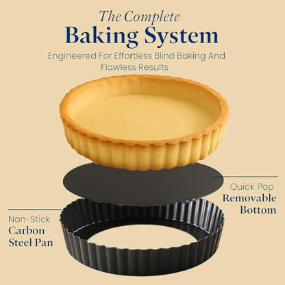 UWILLION 9.5 Inch Tart Pan 2.2 Inch Deep, Non-Stick Round Quiche Pan with Removable Bottom, Durable Carbon Steel Pie Pan for Cakes, Tarts, Pies and Mousse