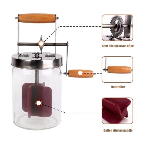 Butter Churner|Butter Churner 1500ml Manual Hand Crank Wide Mouth Cream Homemade Churn Washable Maker for Home Kitchen Restaurant