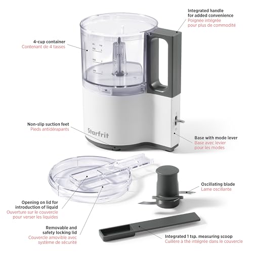 Starfrit Electric Oscillating Food Processor - 4 Cups - Measuring Spoon - High, Low & Pulse Modes - 300W