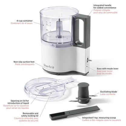 Starfrit Electric Oscillating Food Processor - 4 Cups - Measuring Spoon - High, Low & Pulse Modes - 300W