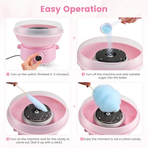 Cotton Candy Machine, Mini 450W Cotton Candy Maker with 10 Reusable Sticks & Sugar Scoop, Anti-Slip Base & Detachable Splatter Guard – Homemade Sugar Floss Kit for Birthday, Party, Christmas Gift
