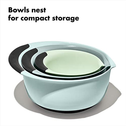 OXO Good Grips 3-Piece Plastic Mixing Bowl Set - Cadet Blue, Tower Gray, Jade, Small, Medium, Large
