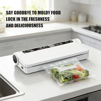 Vacuum Sealer For Food, 75KPA Strong Suction for Dry & Wet Food Preservation, 210mm Sealing Width with LED Digital Timer & Indicator, Countertop Food Sealer Includes 40 Bags for Home Kitchen