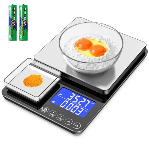 KKZ 0.001oz/33lb Kitchen Scale, Dual Platform Food Scale Grams and Ounces for Weight Loss Baking Cooking Meal Prep Sourdough Bread, Stainless Steel