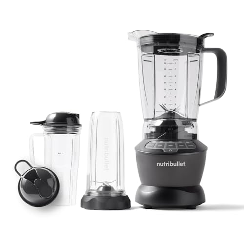 Nutribullet Full-Size Blender Combo, Single-Serve & Large Capacity, 1200W, 64oz Pitcher, 32oz Cup, Extractor Blade, 3-Speed, Pulse, Smoothies, Soups, Sauces, Easy Cleaning, Dark Gray, NBF50500