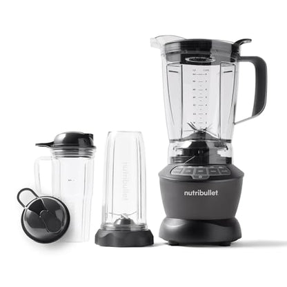 Nutribullet Full-Size Blender Combo, Single-Serve & Large Capacity, 1200W, 64oz Pitcher, 32oz Cup, Extractor Blade, 3-Speed, Pulse, Smoothies, Soups, Sauces, Easy Cleaning, Dark Gray, NBF50500