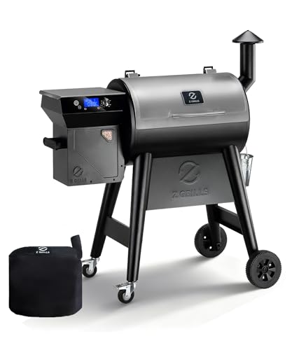 Z GRILLS 450E Pellet Smoker Grill, Upgrade PID 3.0 Temperature Control (180-450°F), 459 SQ.IN Cooking Area, 8 in 1 BBQ Grill,Hopper Cleanout, Meat Probe, Rain Cover, for Backyard Camping
