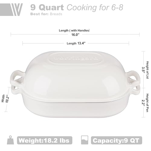 VORRINGARD Large Cast Iron Dutch Oven Dome Pot with Lid, Enameled Bread Oven, Bread Pan for Homemade Sourdough Bread Baking, 9QT, White