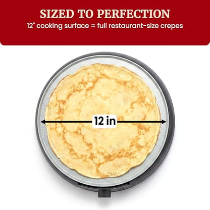 Elite Gourmet 12" Ceralast™ PFAS-Free Ceramic Nonstick Crepe Maker & Griddle, Adjustable Temperature Control, Dual Indicator Lights, Batter Spreader Included, For Crepes, Pancakes & Quesadillas, Black