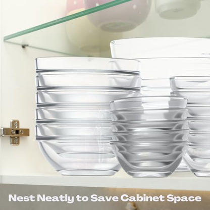 LemonRoad 20 Pcs Glass Prep Bowls Sets 4 Sizes 1.5/2.5/4.5/8.5 oz Cooking Clear Small Prep Pinch Bowls Mini Stackable for Toppings, Kitchen, Salt, Spices, Dipping, Baking & Meal