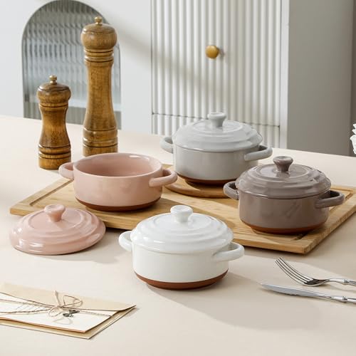 MALACASA Mini Cocotte Set - 12 OZ Small Casserole Dishes for Oven with Lids and Handles, Ramekins Oven Safe, Ceramic Mini Dutch Oven Set of 4, Microwave & Dishwasher Safe, Multicolor, Series TARA