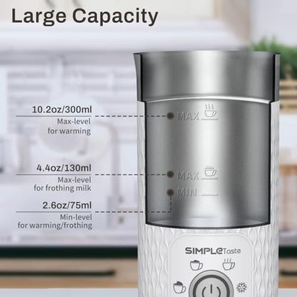 SIMPLETASTE Milk Frother, 4-in-1 Electric Milk Steamer, Automatic Warm and Cold Foam Maker and Milk Warmer for Latte, Cappuccinos, Macchiato, Hot Chocolate