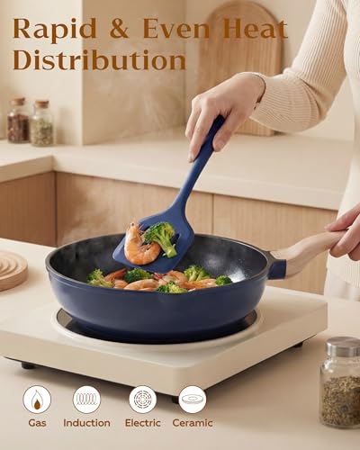 FDN 16Pcs Titanium Pots and Pans Set,Toxic-Free Cookware Set, Dishwasher & Oven Safe, Induction Compatible with Bakelite Wood Grain Handle, Compact and Durable