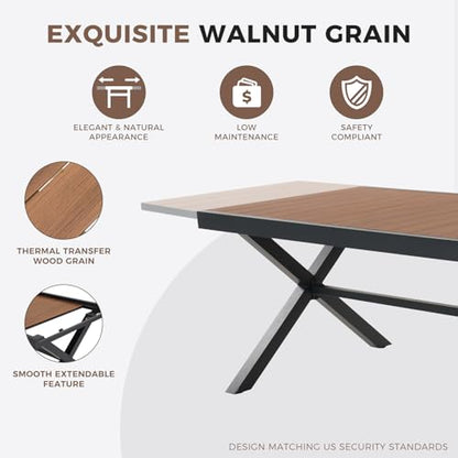Grand patio 11-Piece Outdoor Dining Set, 10 Leather-Look Wicker Swivel Patio Chairs & 1 Extendable Rectangular Dining Table, Brown