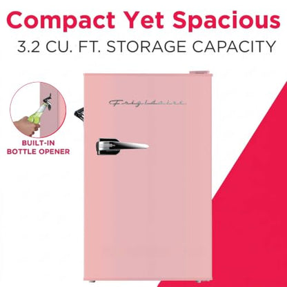 Frigidaire EFR376 Retro Bar Fridge Refrigerator with Side Bottle Opener, 3.2 cu. Ft, Pink/Coral