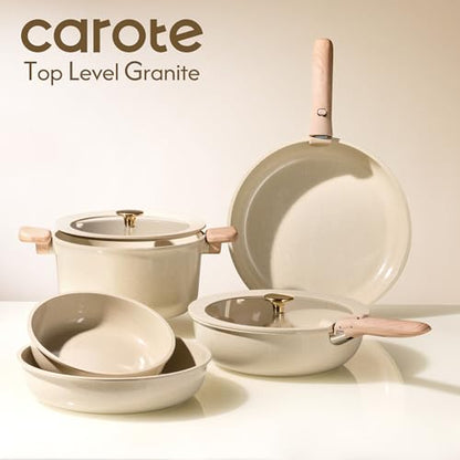 CAROTE 25PCS Ceramic Cookware Set, Pots and Pans set Non Stick, RV Kitchen Cooking Set Removable Handles, Oven Safe, Induction Cookware, Non-toxic Kitchen Cooking Set, PFAS and PFOA Free