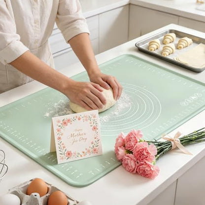 Extra Large Silicone Baking Mat for Countertops, Extra Thick 28" x 20" Non-Slip Pastry Mat with Raised Edges and Measurements, Food-Grade Dough Rolling Sheet for Kneading, Pizza, Bread,Fondant