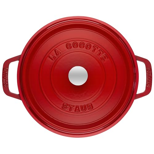 Staub Cast Iron Round Cocotte, Dutch Oven, 7-quart, serves 7-8, Made in France, Cherry