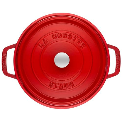 Staub Cast Iron Round Cocotte, Dutch Oven, 7-quart, serves 7-8, Made in France, Cherry