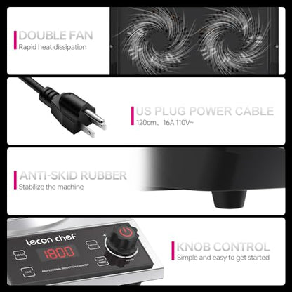 leconchef Induction Cooker with Wok 1800W Professional Electric Induction Burner with 11-Level Setting for Cooking,24-hour Timer and Preset,Keep warm,14" Carbon Steel Wok Included