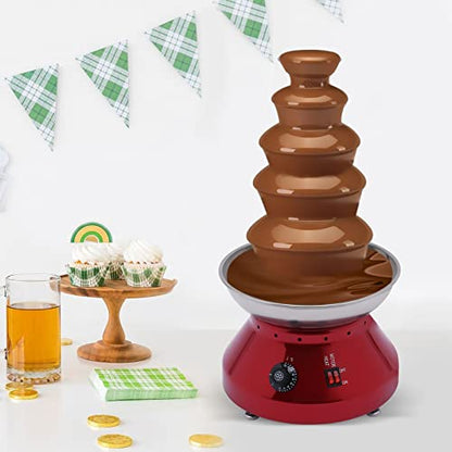 Commercial Chocolate Fountain, 110v 230w Electric Hot Chocolate Fondue Tower 5-Tier 7lbs Capacity Stainless Steel Melting & Heating Machine Nacho Cheese Fondue Fountain Machine for Parties