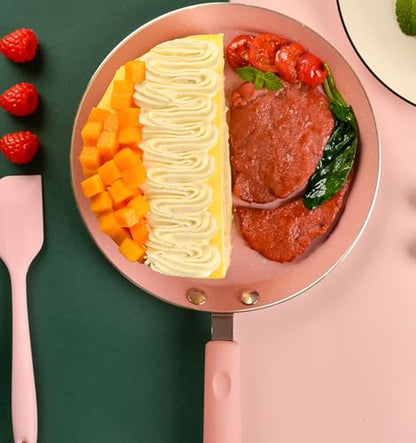 YIKANGHENG Small Frying Pan, 7 Inch Pink Iron Medical Stone Pan with Nonstick Coating for Kitchen an Outdoor of Fried Eggs, Cakes and Breads (18cm)