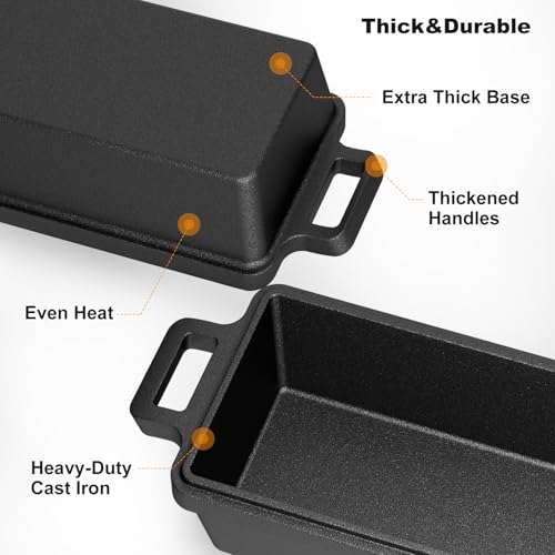 Heimekite 9×5 Inch Cast Iron Loaf Pan with Lid, bread pans for baking, 2 Piece Set | Even Heat Distribution Bread Baking Pan for Homemade Sandwich Bread, Banana Bread, Cakes, Meatloaf