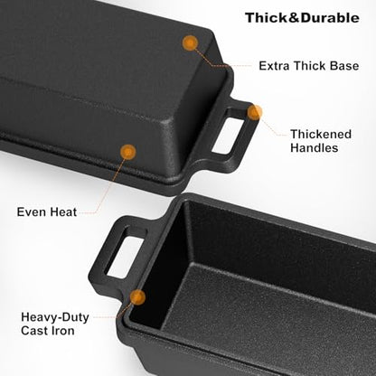 Heimekite 9×5 Inch Cast Iron Loaf Pan with Lid, bread pans for baking, 2 Piece Set | Even Heat Distribution Bread Baking Pan for Homemade Sandwich Bread, Banana Bread, Cakes, Meatloaf