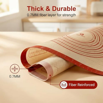 Silicone Baking Mat with Measurements, 26x16Inch Extra Thick Silicone Mats for Making Pie Bread Pizza, Nonstick Kitchen Pastry Matt for Dough Rolling Kneading, Heat Resistant Oven Liner Gift for Baker
