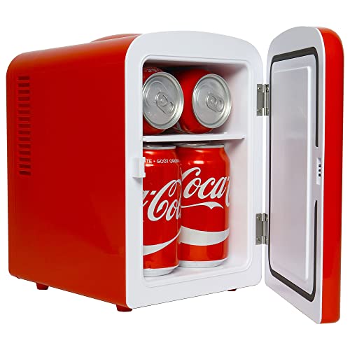 Coca-Cola 4L Mini Fridge, 6 Can, Classic Bottle Design, Red