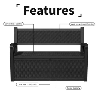 PatioZen 80 Gallon Outdoor Storage Bench Deck Box Waterproof Lockable,Outdoor Storage Furniture for Patio,Garden and Porch,Tools and Cushions（Black）