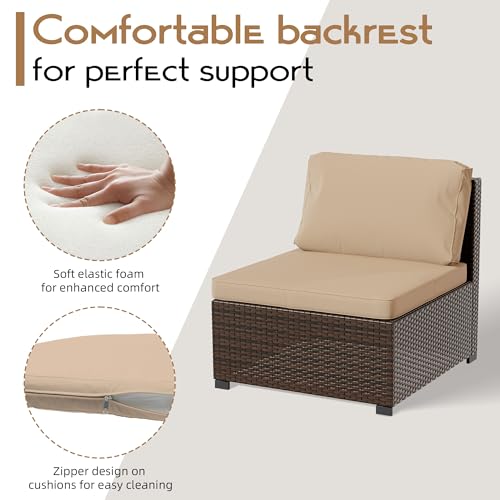 LHBcraft 7 Pieces Outdoor Furniture Set, Wicker Furniture Patio Conversation Sets with Tea Table and Thickened Beige Cushions, Outdoor Patio Sectional Sofa for Garden, Poolside, Backyard