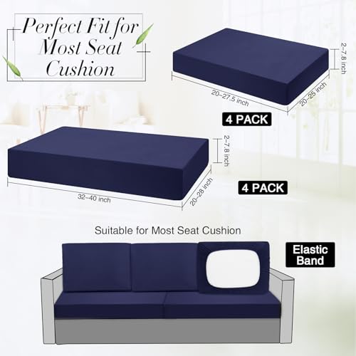 Newwiee 8 Pcs Stretch Patio Outdoor Cushion Covers Replacement,Navy Blue